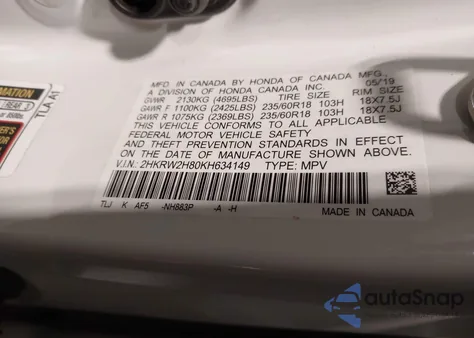 2019 Honda Cr-V Ex-L z USA, uszkodzony, nr VIN 2HKRW2H80KH634149